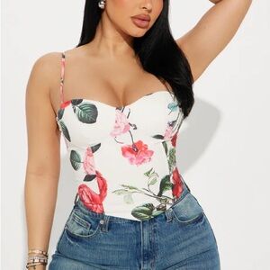 Fashion Nova Floral Lace-Up Corset Top